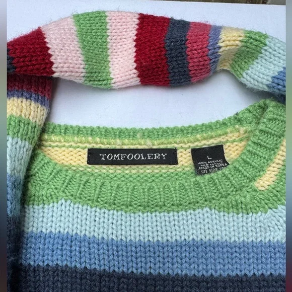Tomfoolery Women's Colorful Striped Crew Neck Sweater with Matching Scarf - Picture 2 of 8
